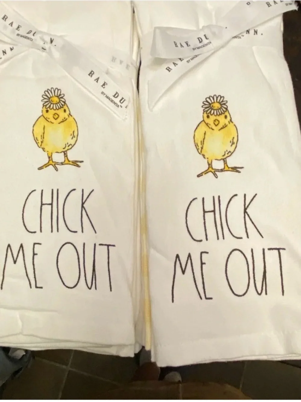 Rae Dunn Kitchen towels with Yellow Chick Graphic